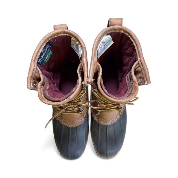 VTG LL Bean Maine Hunting Boots Leather Thinsulate Sz 7 Tan Gray Preppy Country - Picture 3 of 12